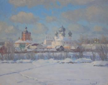 Tikhvin Monastery in winter. Chertov Sergey