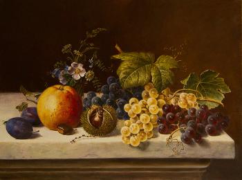 Still life with grapes and chestnut