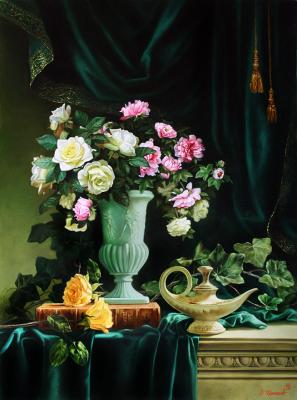 Flowers in jade vase