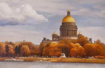 Autumn view of St. Isaac's Cathedral from the Neva. Kamskij Savelij