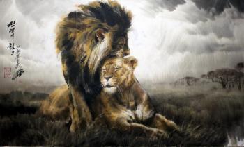 Power and love (Lions Watercolor). Chong 