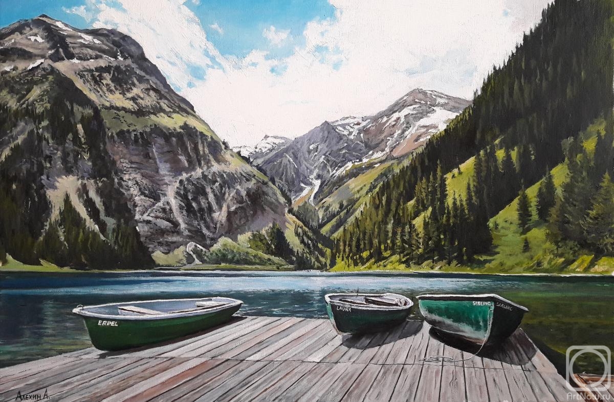 Alekhin Alexander. Alpine landscape with the boats