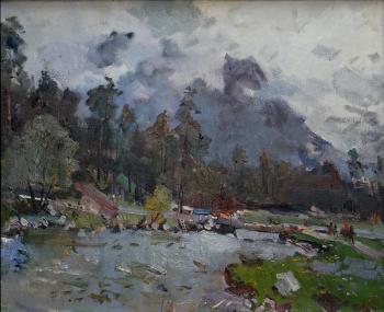Landscape with a small bridge. Arkhyz (Landscape With A Thunderstorm). Lukash Anatoliy
