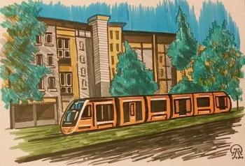 Freiburg tram (sketch). Lukaneva Larissa