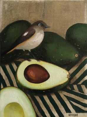 Bird and avocado