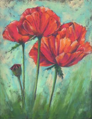 Poppies in the wind. Pastel