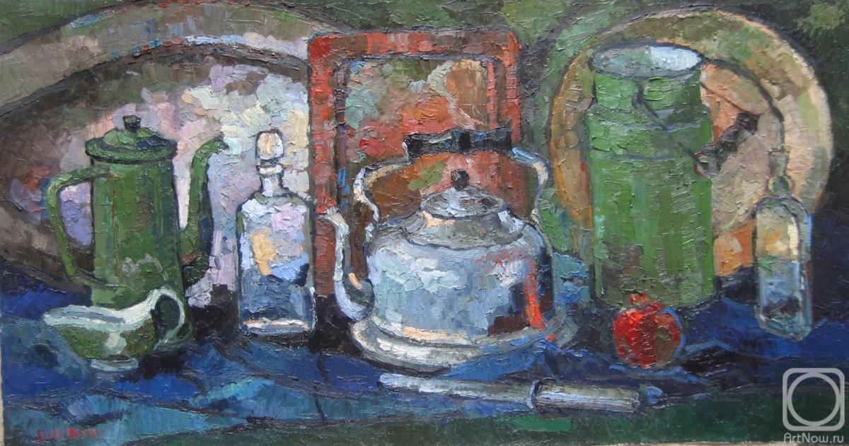 Rogov Vitaly. Kitchen still life with kettles. 22
