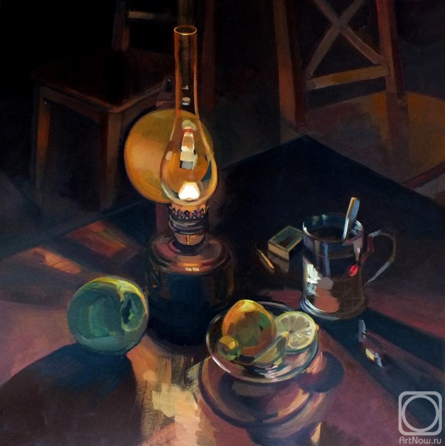 Odnolko Natalia. Still life with a kerosene lamp (from the "hocolate" series)