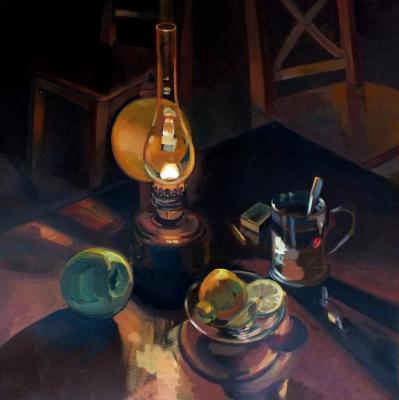Still life with a kerosene lamp (from the "hocolate" series)