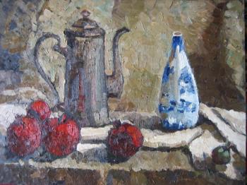 Still life with kettle and pomegranates. Rogov Vitaly