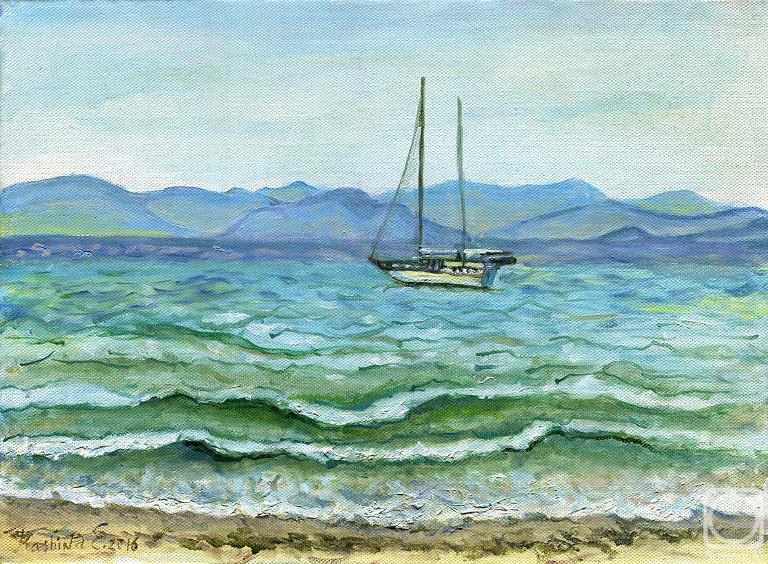 Kashina Eugeniya. Yacht off the coast of Corfu