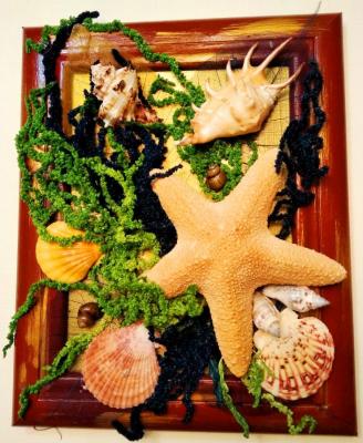 Floristic collage on a sea subject (A Picture With Shells). Kot Kseniia