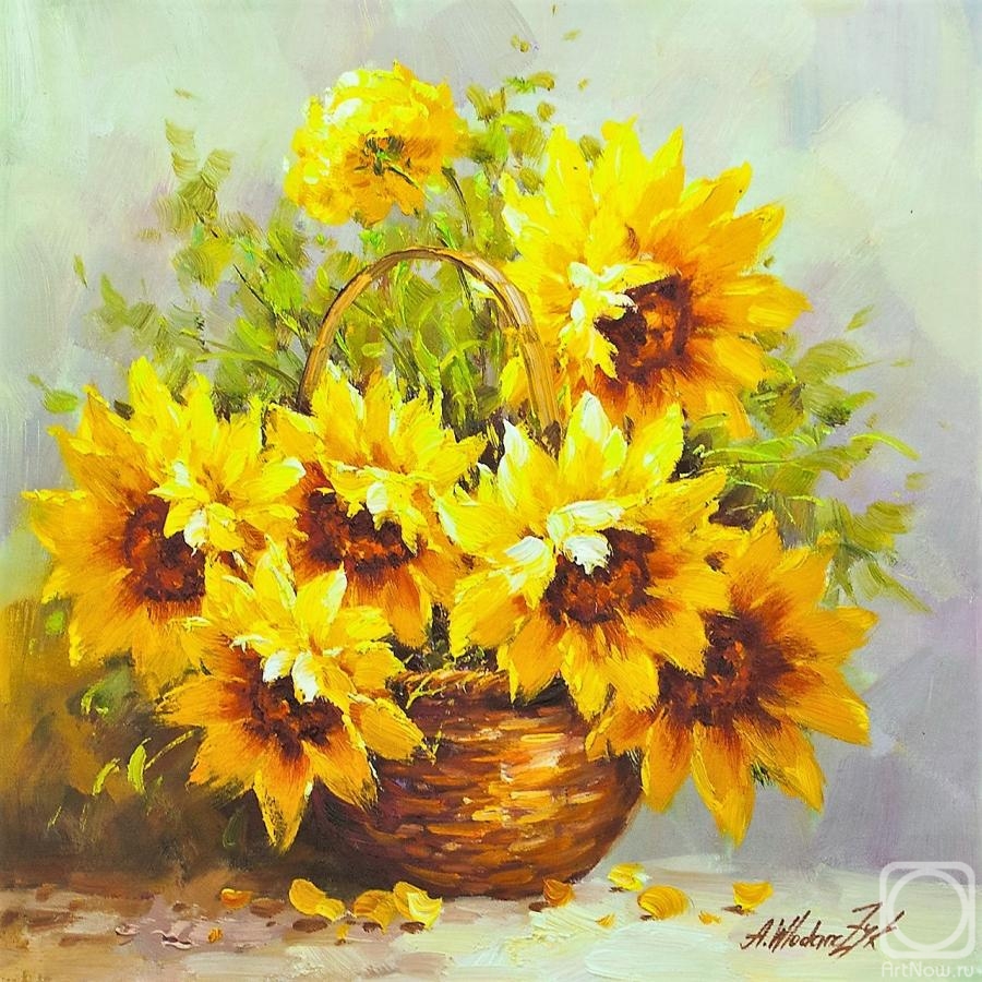 Vlodarchik Andjei. Sunflowers in a round basket