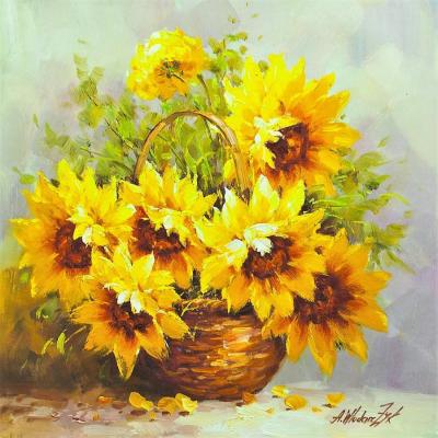 Sunflowers in a round basket (Wedding Basket). Vlodarchik Andjei