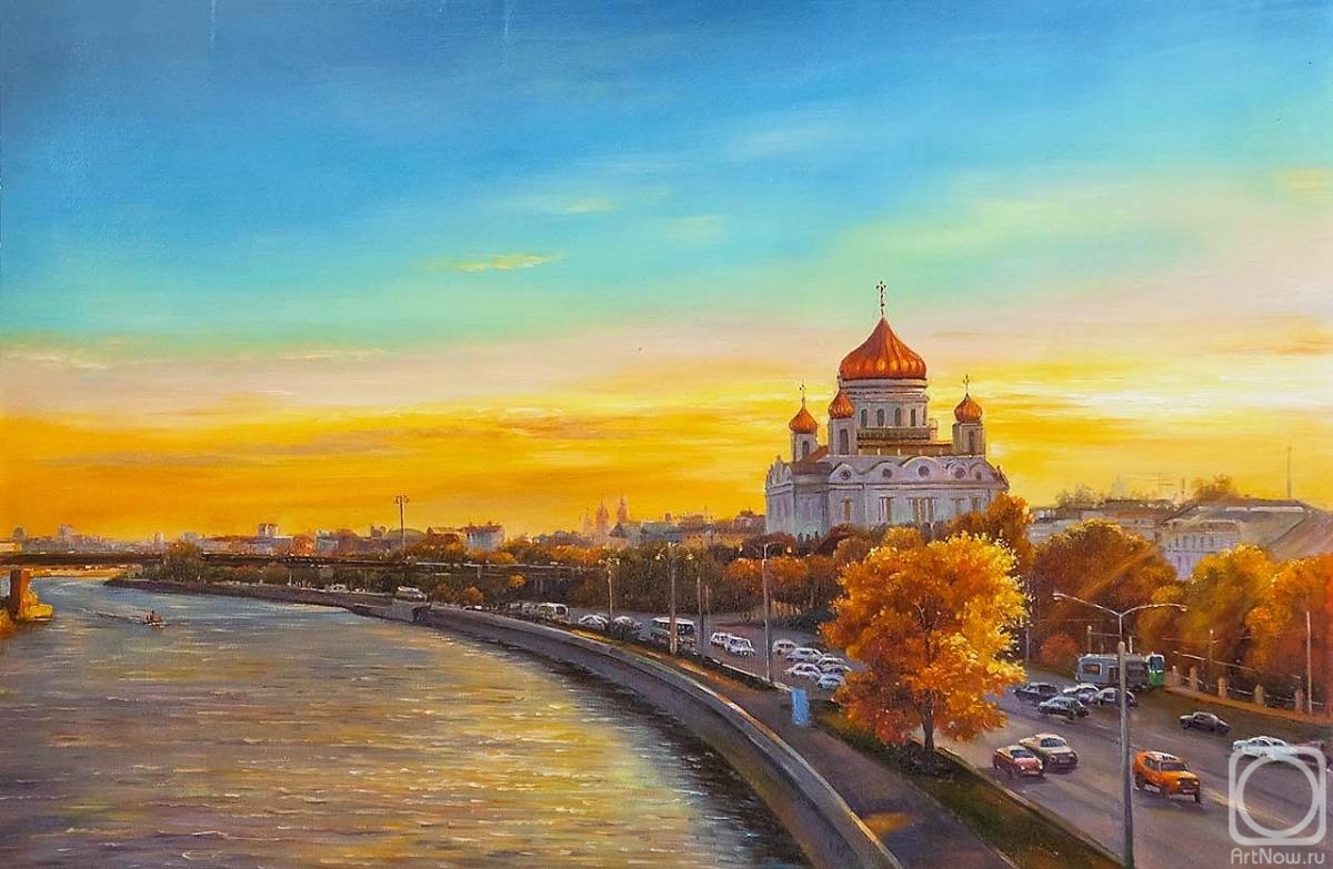 Romm Alexandr. Moscow. View of the Cathedral of Christ the Saviour at sunset
