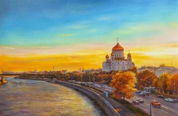 Moscow. View of the Cathedral of Christ the Saviour at sunset. Romm Alexandr