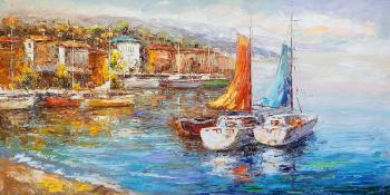 Landscape with sailboats on the background of the city N6. Vevers Christina