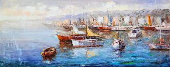 Landscape with sailboats on the background of the city N7 (Picture With Boats). Vevers Christina