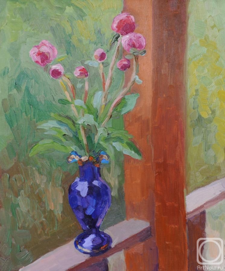 Yavisheva Tatiana. Peony buds in a blue vase
