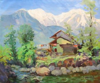 The Himalayas. A house over a mountain river. Vedeshina Zinaida