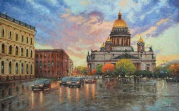 St. Isaac's square in the light of sunset. Razzhivin Igor
