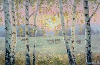 In the morning light (The Horses Graze). Panov Aleksandr