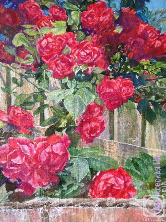 Kudryashov Galina. Red roses and a fence