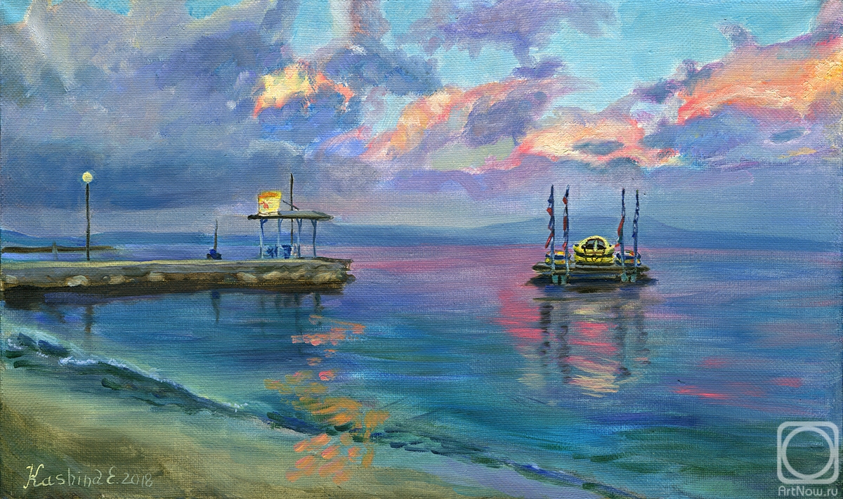 Kashina Eugeniya. Sunset on Corfu. Drifting raft