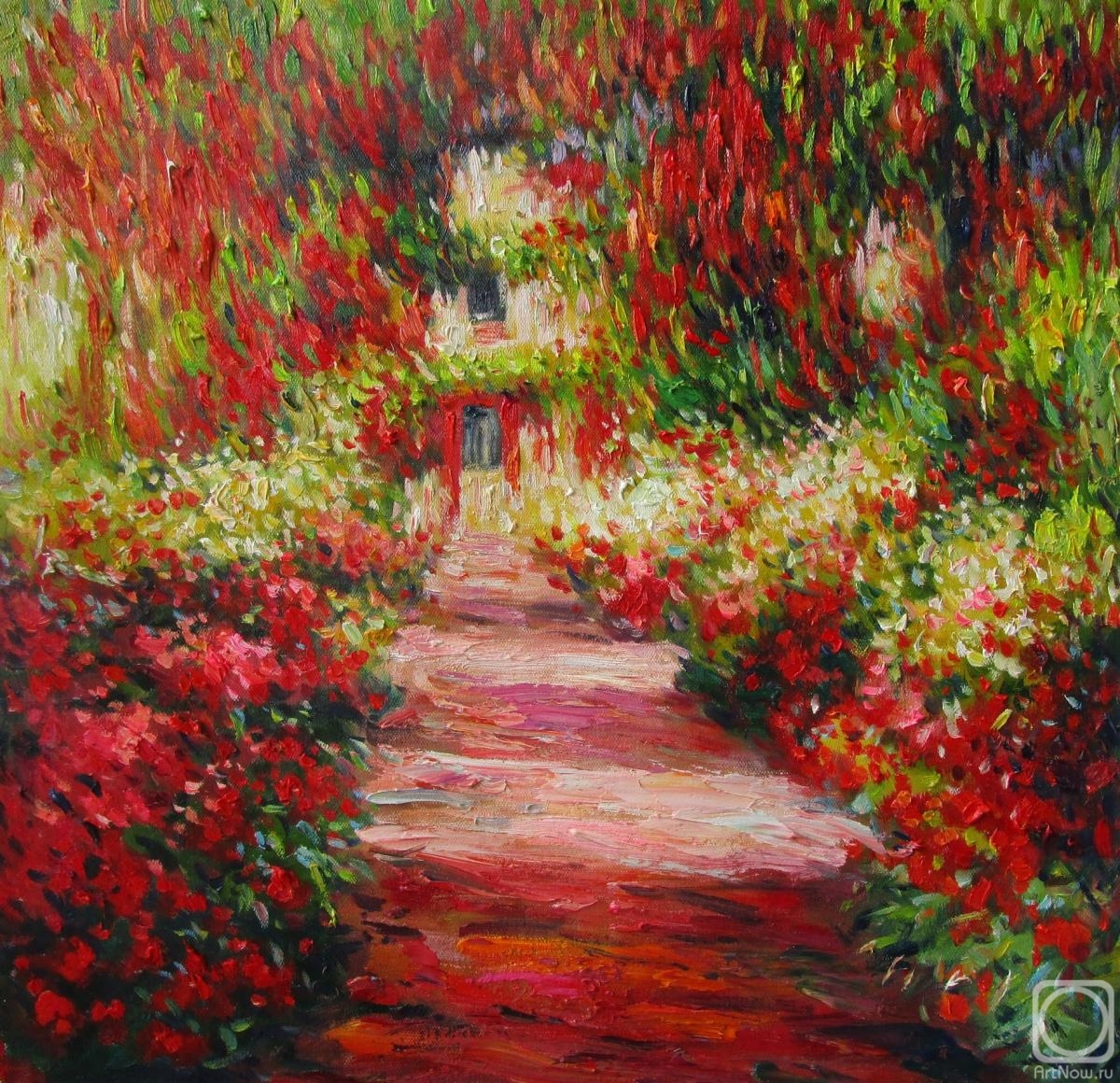 Romm Alexandr. Free copy of the painting by Claude Monet Path in the garden
