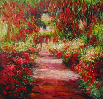 Free copy of the painting by Claude Monet Path in the garden. Romm Alexandr
