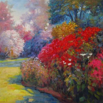 Free copy of the painting of Kent Wallis (Kent R. Wallis) Blooming garden (Painting As A Gift For Any Occa). Romm Alexandr