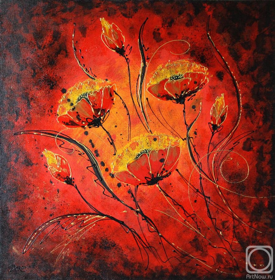 Daronina Irina. Red poppies in a square