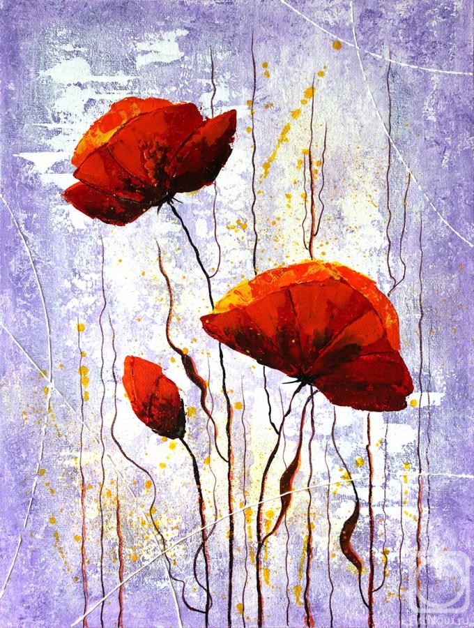 Daronina Irina. Red poppies on a lilac background