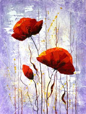 Red poppies on a lilac background. Daronina Irina