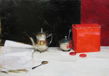 Still life with a red box