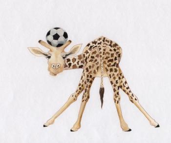 Illustrations on the world football Cup. Giraffe. Metchenko Elena