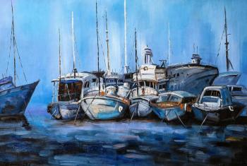 Boats. Blue tone