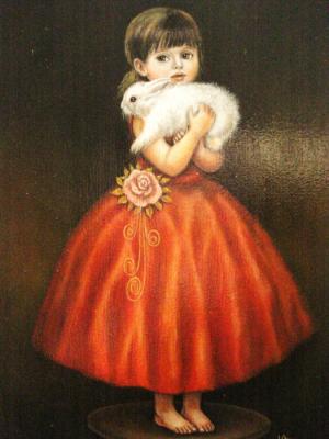 Girl in red with a rabbit. Bobrisheva Julia
