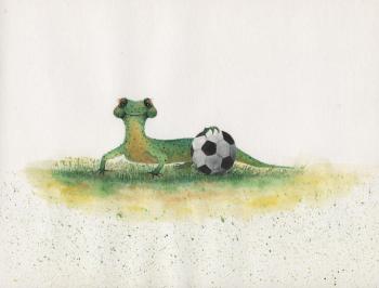 Illustrations on the world football Cup. Lizard. Metchenko Elena