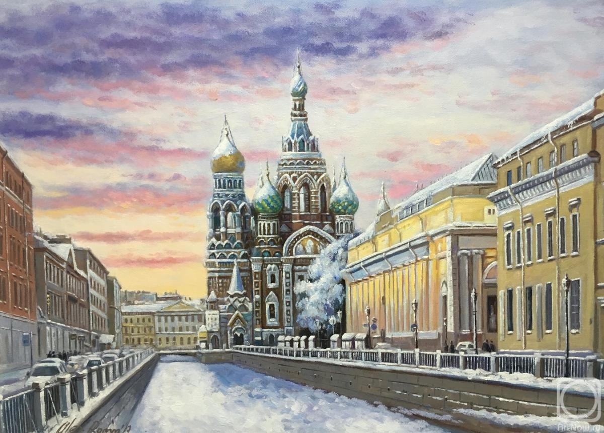 Romm Alexandr. St. Petersburg in winter. View of the Church of the Resurrection on Blood