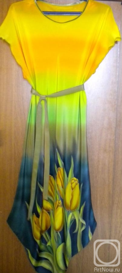 Moskvina Tatiana. Batik dress "Yellow tulips"