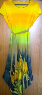 Batik dress "Yellow tulips"