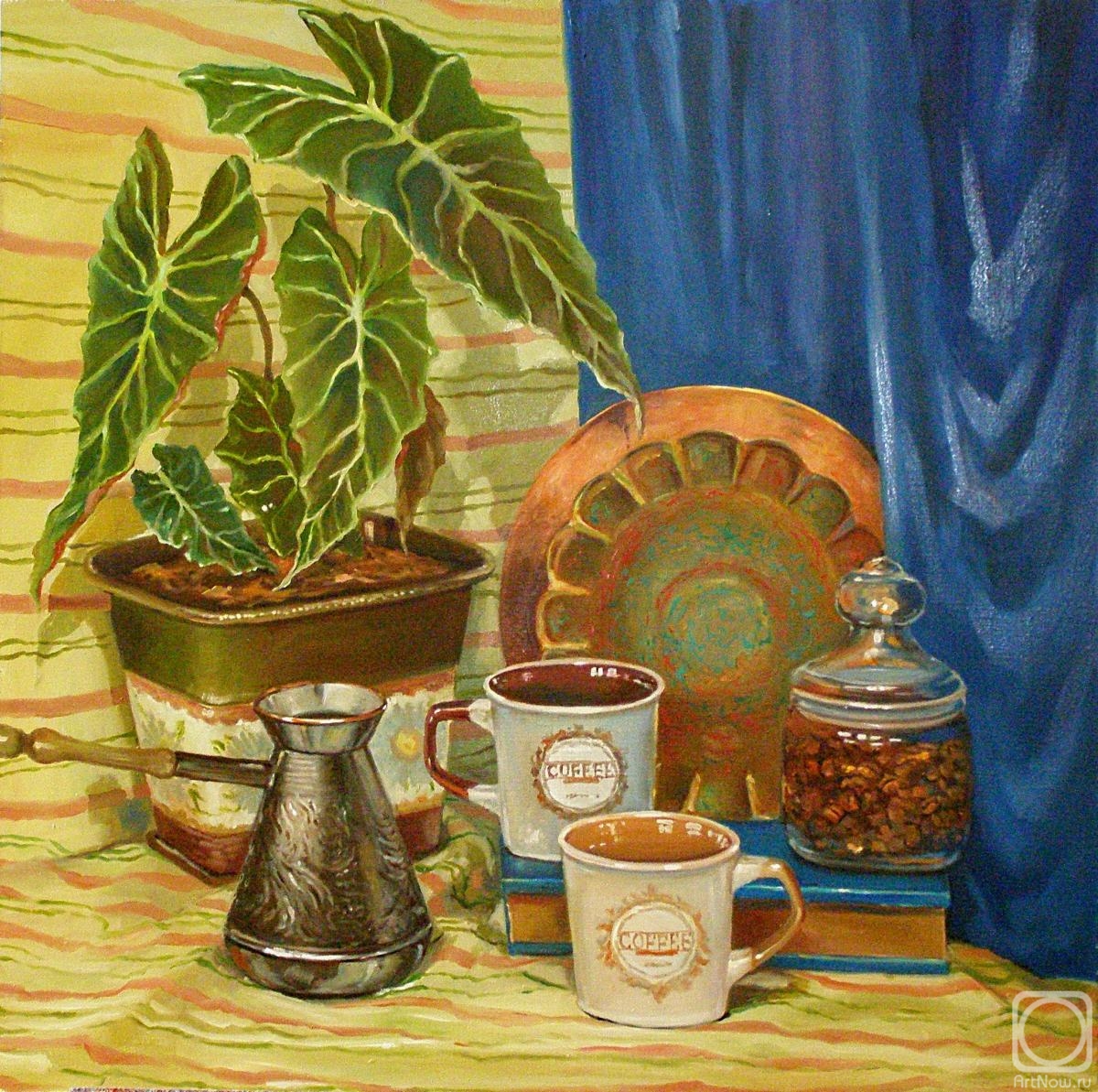 Mishchenko-Sapsay Svetlana. Coffee composition with alocasia