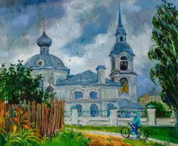 On the road with clouds. Settlement. Kostroma (etude) (A Picture With Church). Simonova Olga