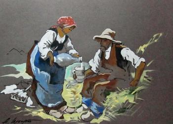 Peasant lunch in the field (Conversation Piece). Schubert Albina