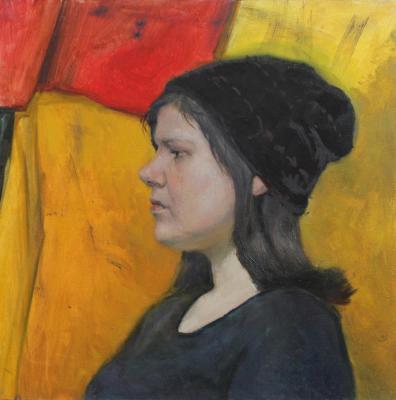 The portrait of a girl on a yellow background. Prokusheva Anastasia