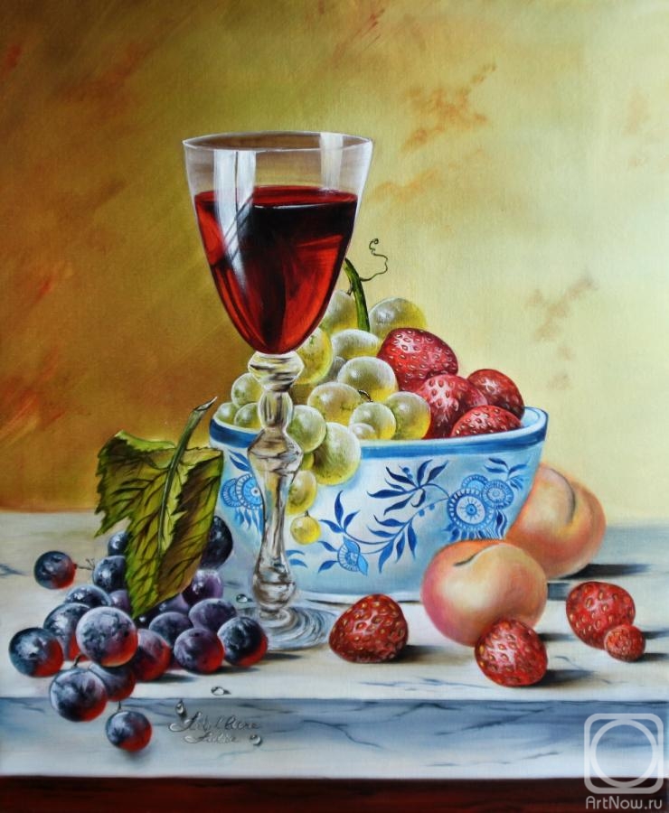 Kirillova Juliette. Dutch still life with wine and fruit plate