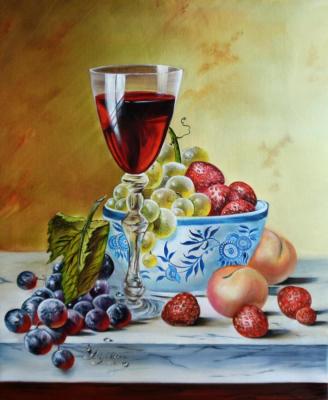 Dutch still life with wine and fruit plate (Artist Julia Kirillova). Kirillova Juliette