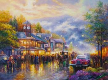 A copy of Thomas Kincaid's painting. Memories of mountain view. Romm Alexandr