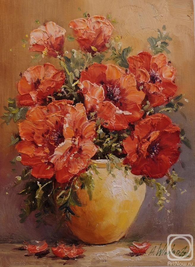Vlodarchik Andjei. Garden poppies in a clay vase
